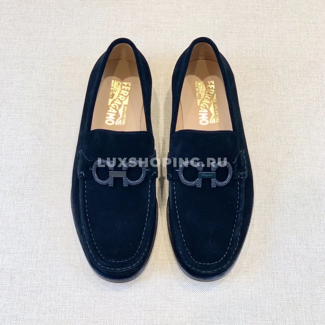 Мужские мокасины Ferragamo темно синие, замшевые - фото 6