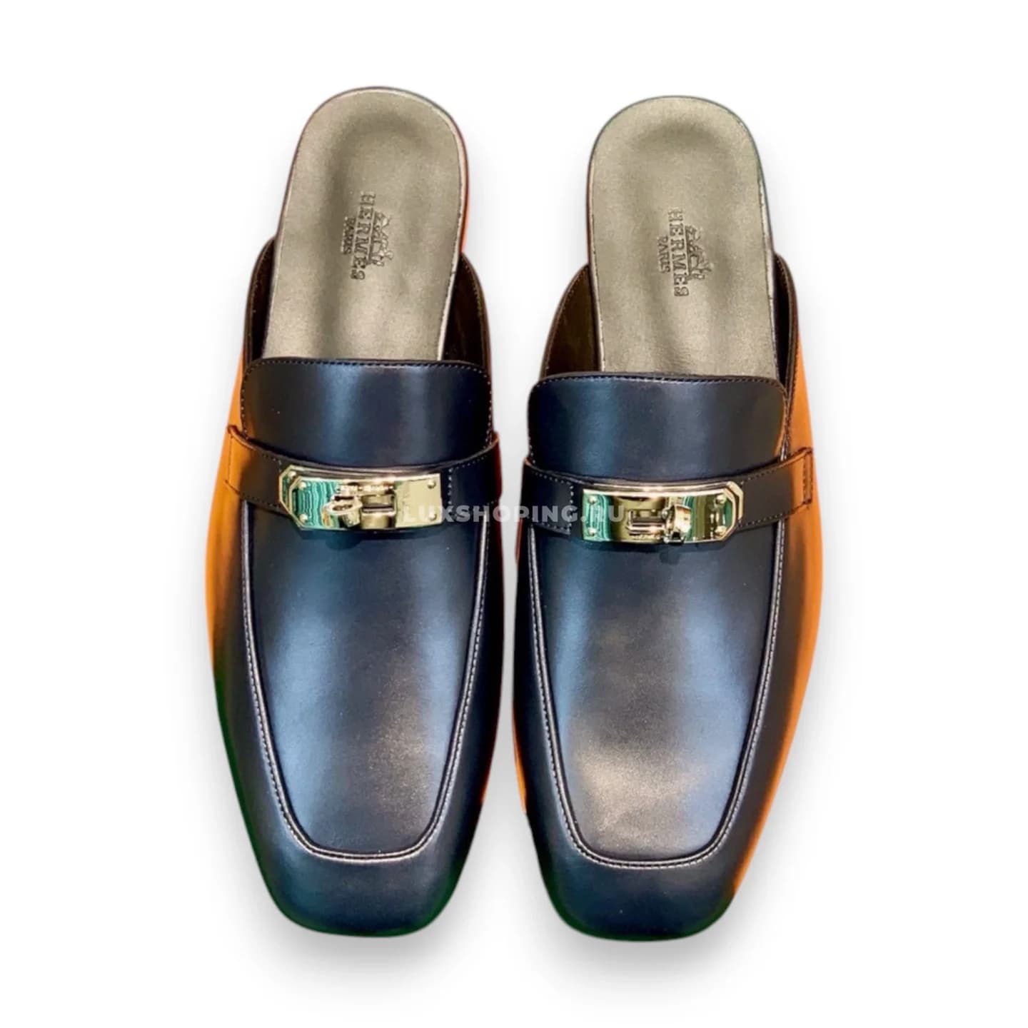 Сабо Hermes синие с классической пряжкой