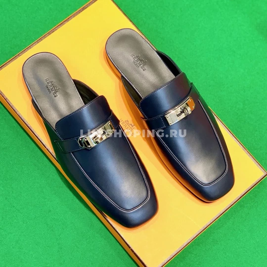 Сабо Hermes синие с классической пряжкой - фото 2