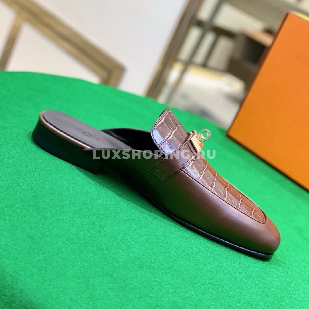 Сабо Hermes крокодиловые коричневые - фото 2