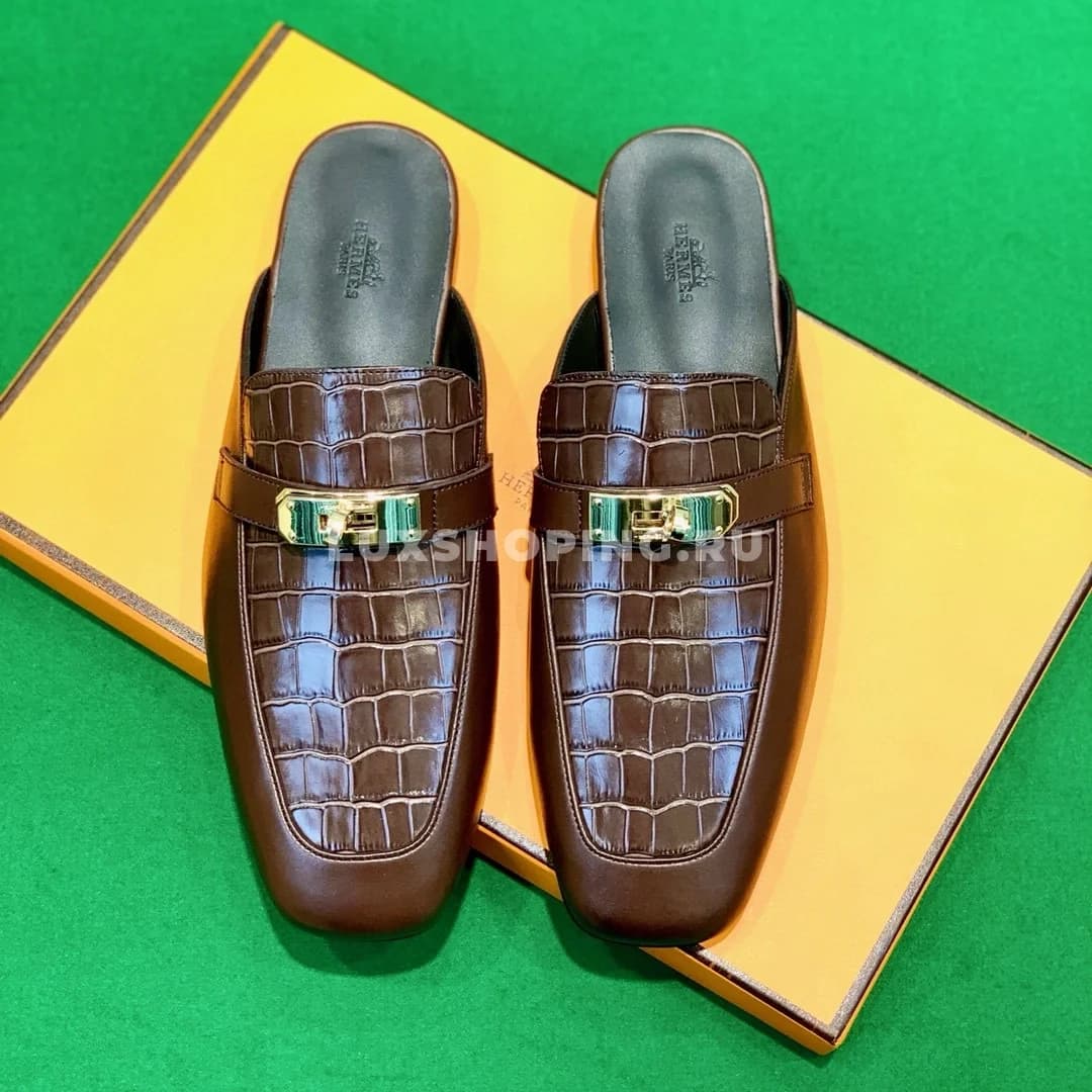 Сабо Hermes крокодиловые коричневые - фото 4