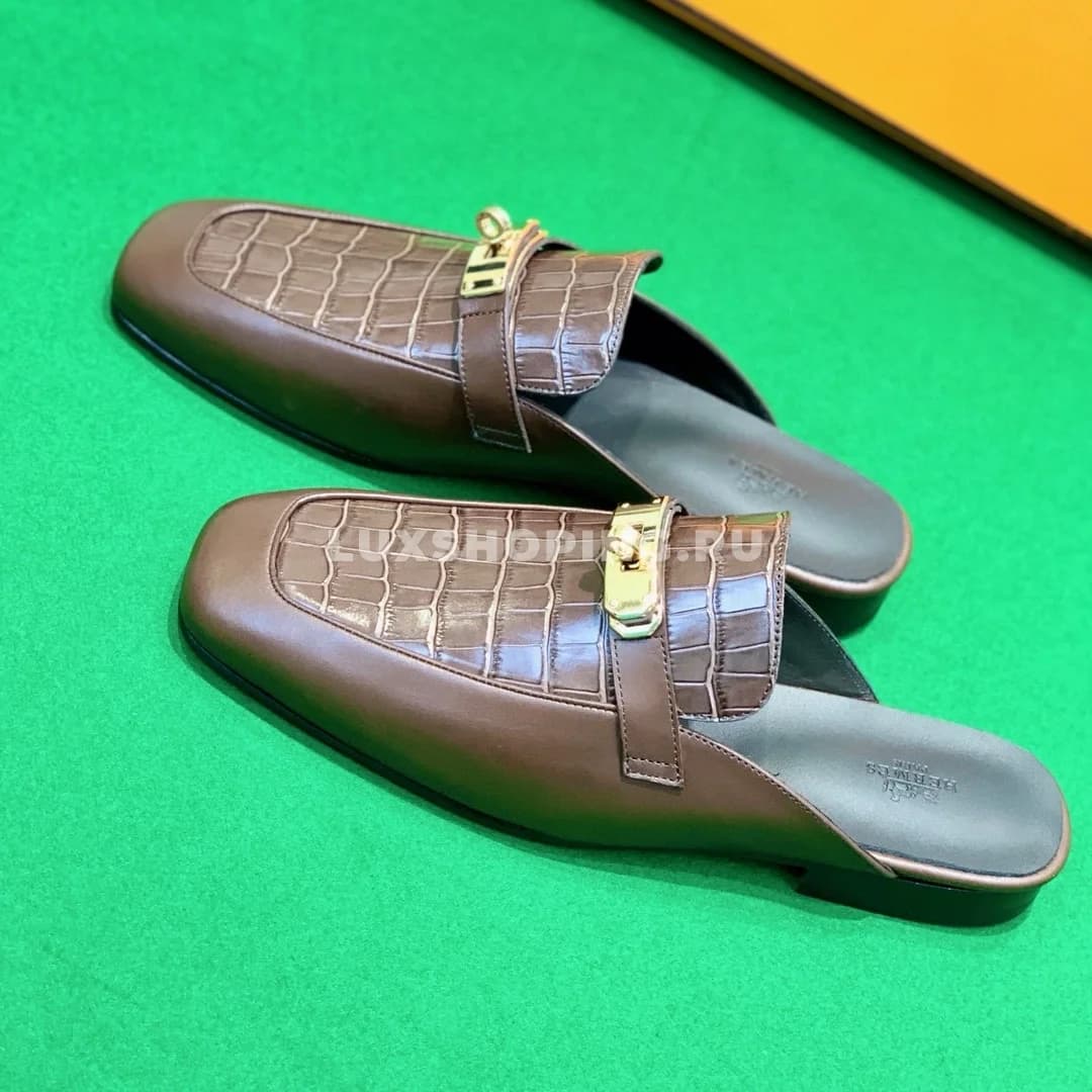 Сабо Hermes крокодиловые коричневые - фото 5