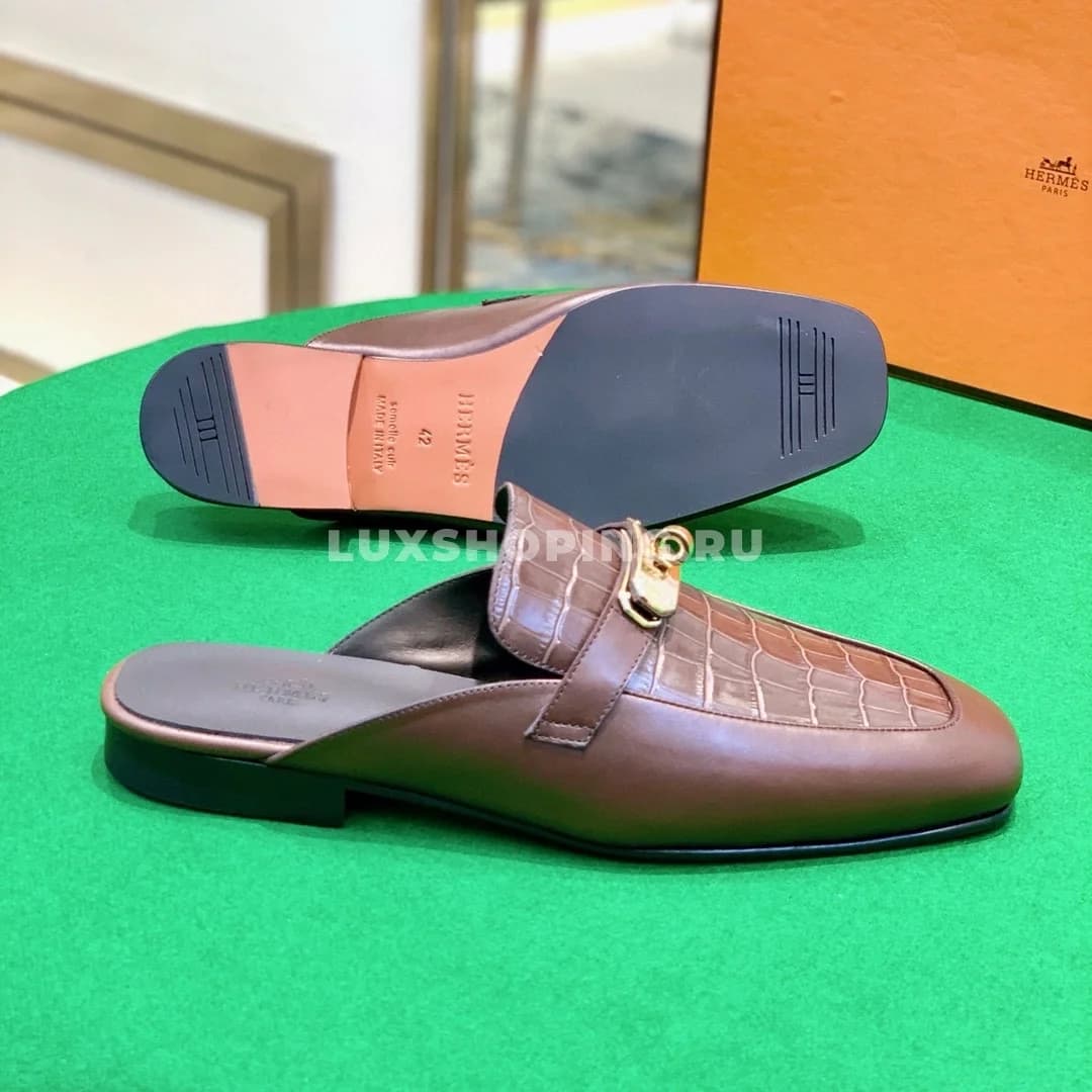 Сабо Hermes крокодиловые коричневые - фото 6