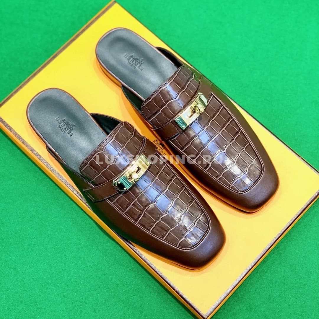Сабо Hermes крокодиловые коричневые - фото 7