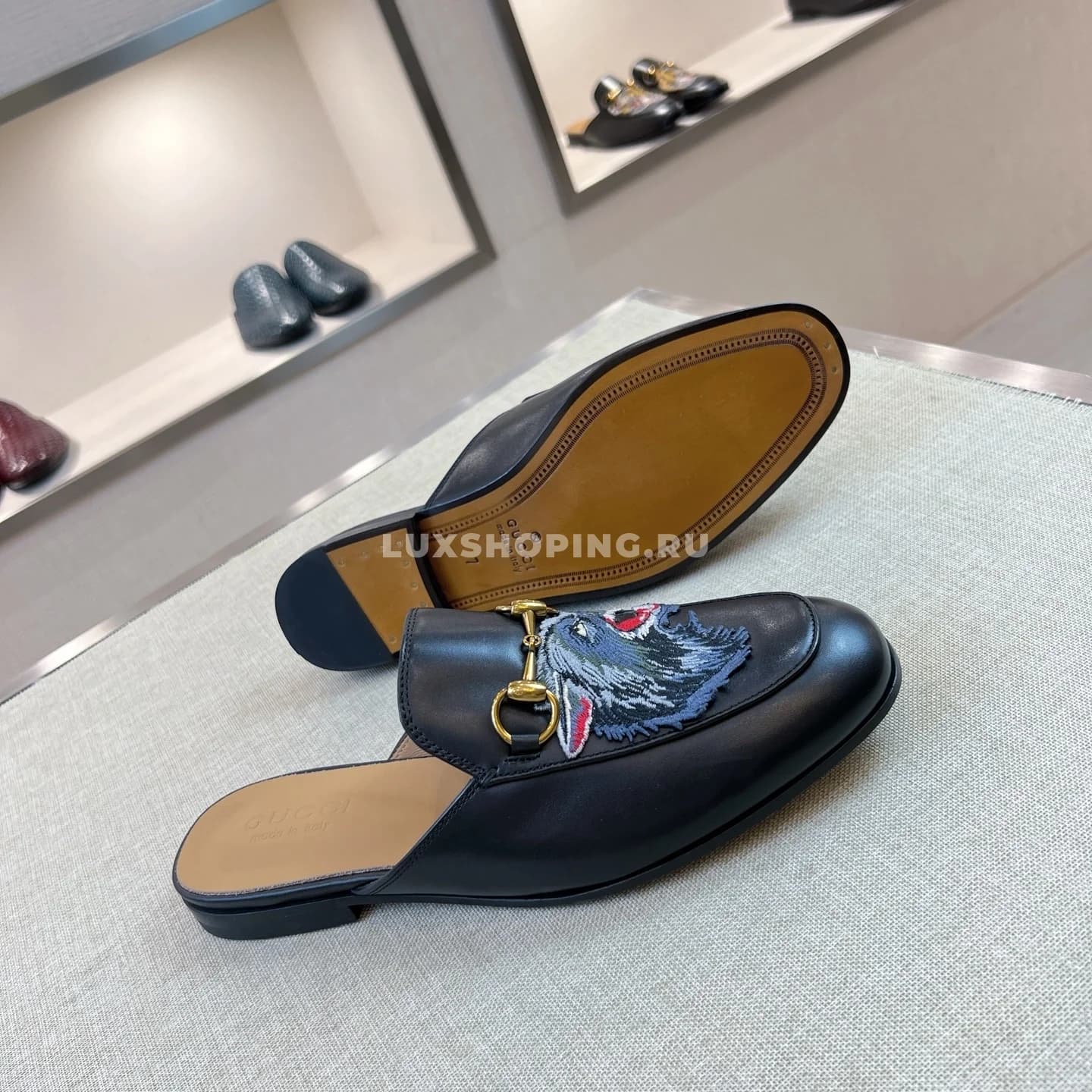 Сабо Gucci черные с волком - фото 3