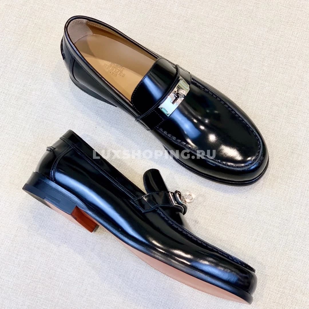 Мокасины Hermes c классической пряжкой черные - фото 2