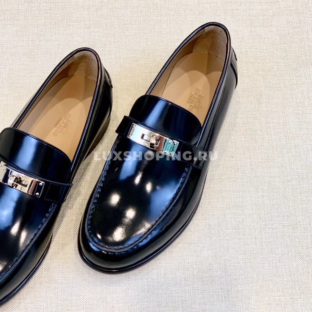 Мокасины Hermes c классической пряжкой черные - фото 3