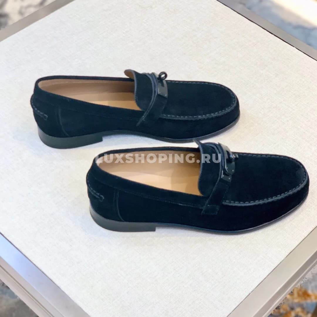 Мокасины Hermes замшевые с классической пряжкой синие - фото 2