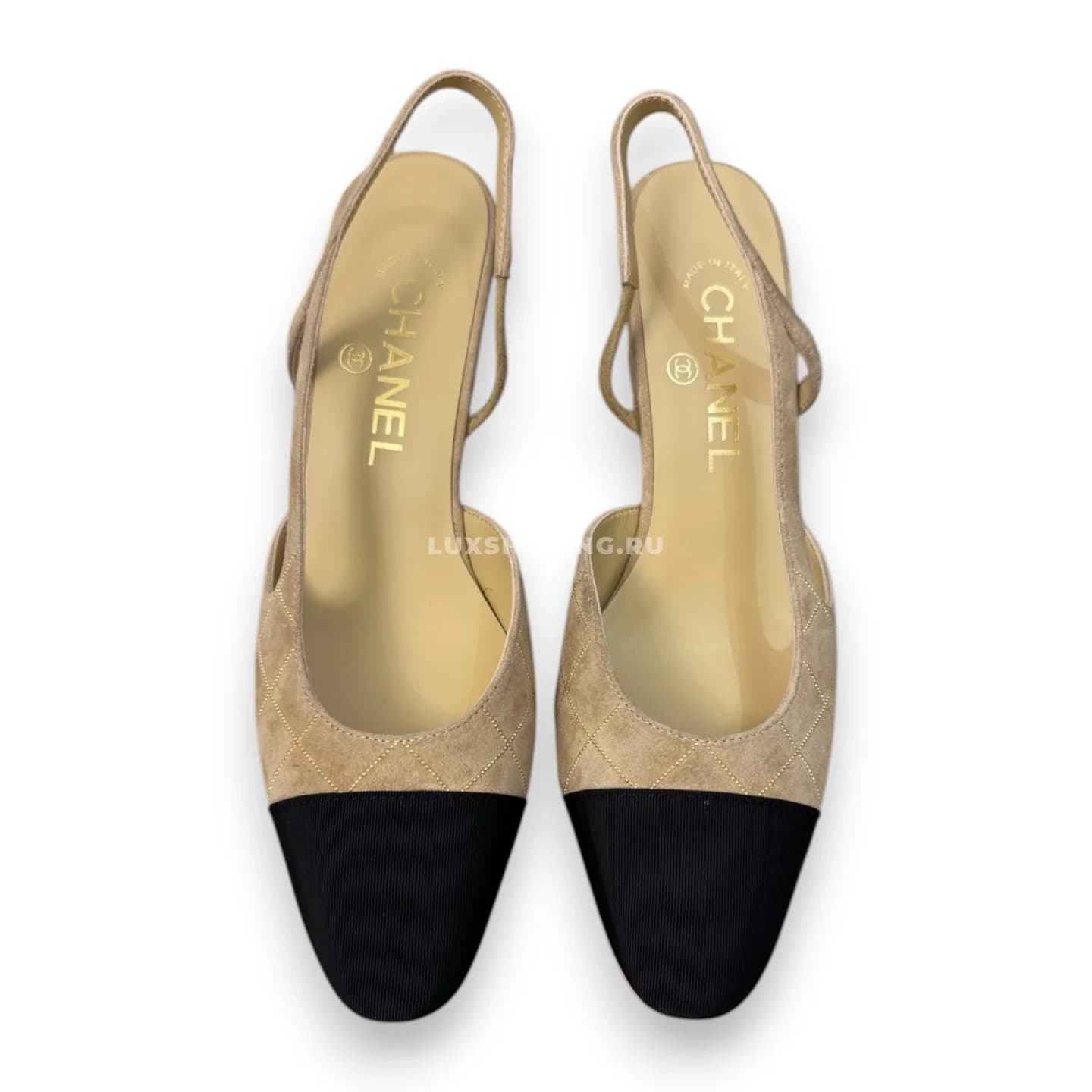 Босоножки Chanel на среднем каблуке бежевые