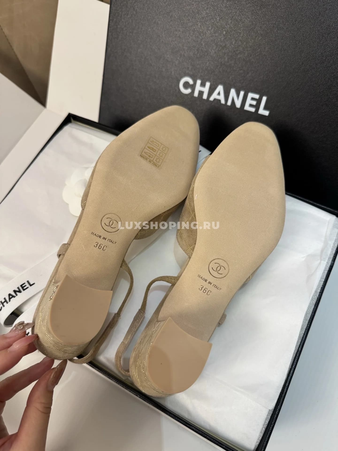 Босоножки Chanel на среднем каблуке бежевые - фото 2