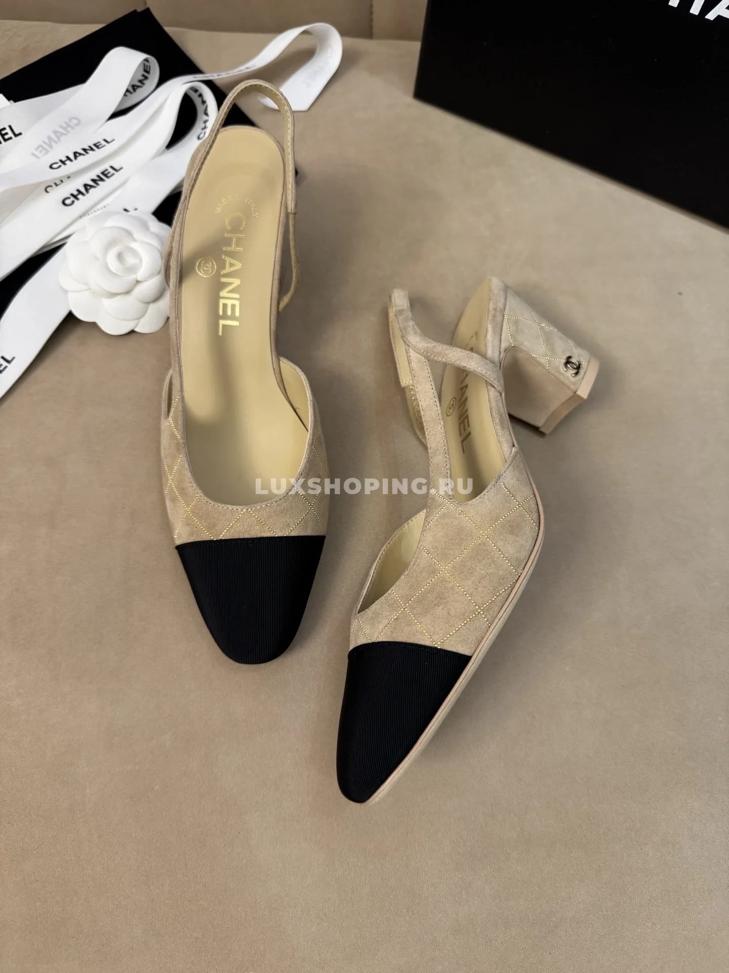 Босоножки Chanel на среднем каблуке бежевые - фото 6