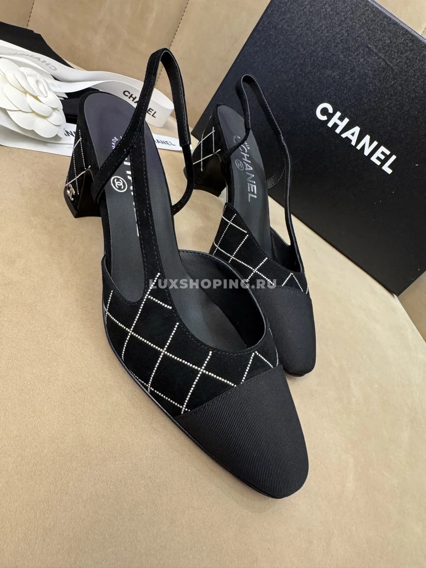 Босоножки Chanel на среднем каблуке черные - фото 5