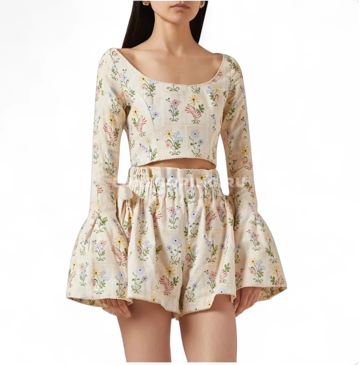 Цветочная короткая блуза из льна Agua