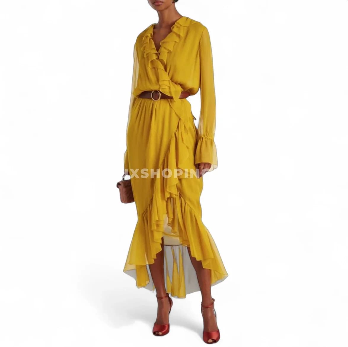 YSL Шёлковое платье лимонного оттенка с кружевной отделкой