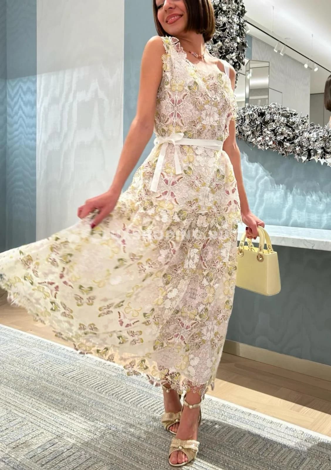 DIOR Топ из белого хлопкового кружева с вышитыми бабочками - фото 2