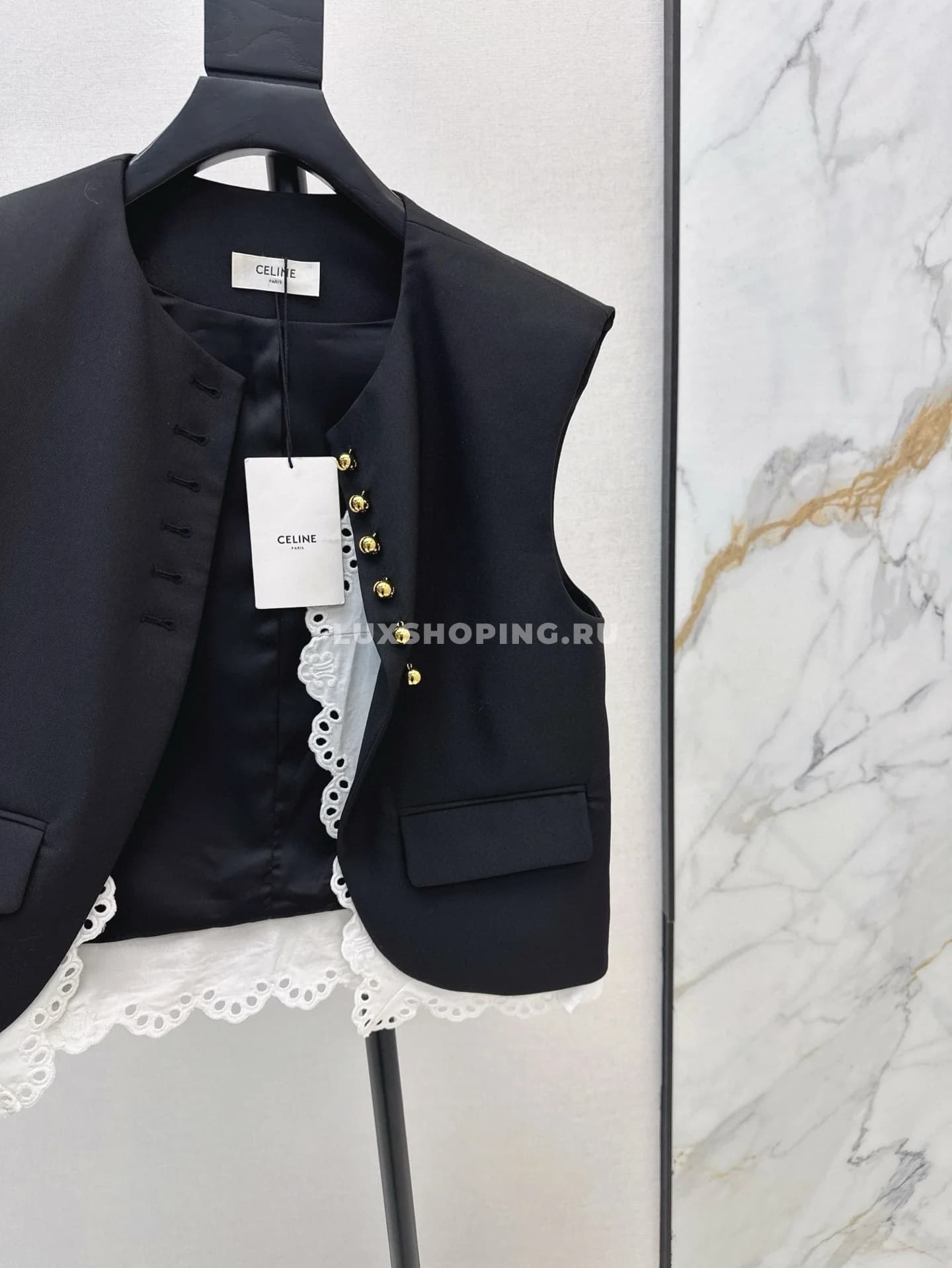 CELINE Жилетка двухслойная с кружевом - фото 6