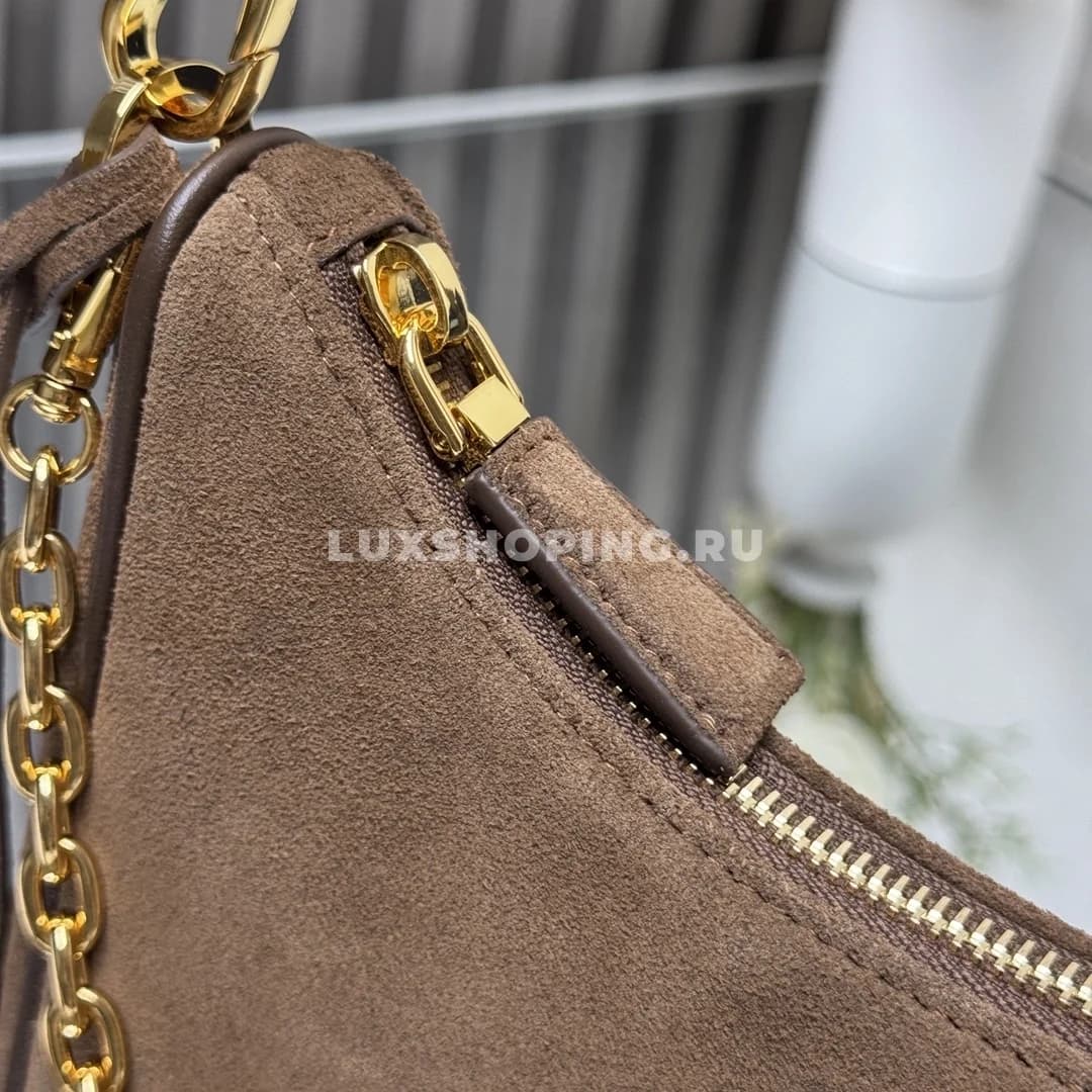 Сумка Prada Hobo коричневая из замши с ремешком 23×16×6,5 см - фото 10