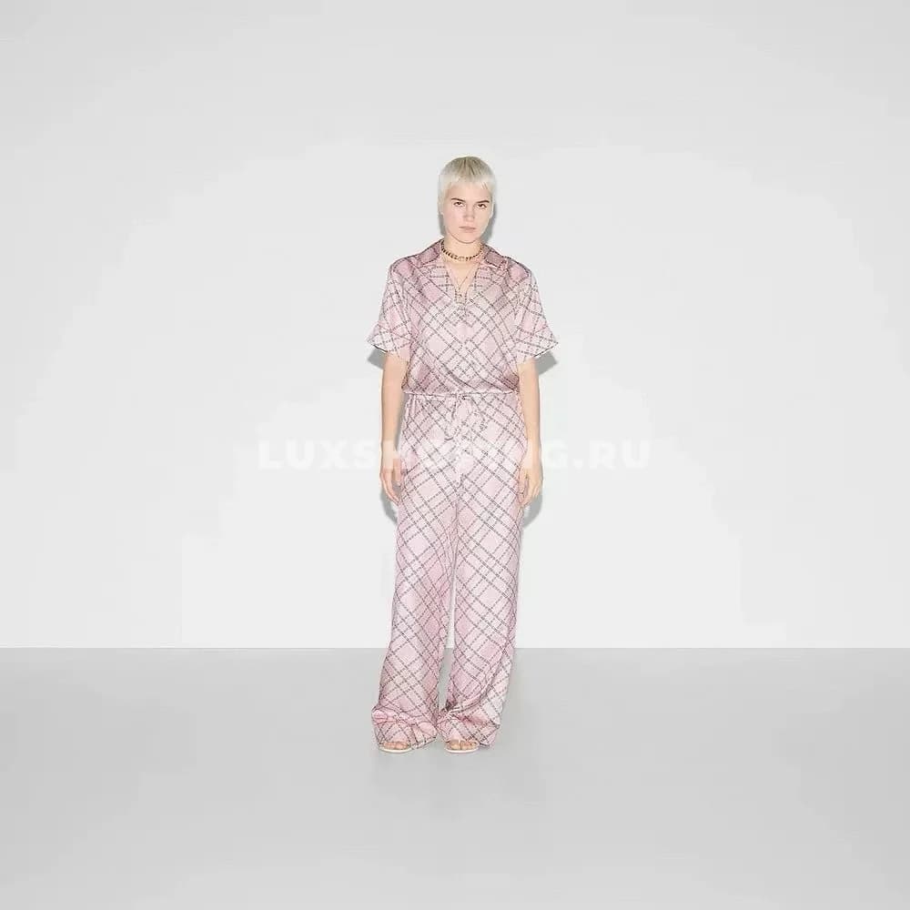 Шелковые брюки Gucci с принтом и цепочками - фото 2