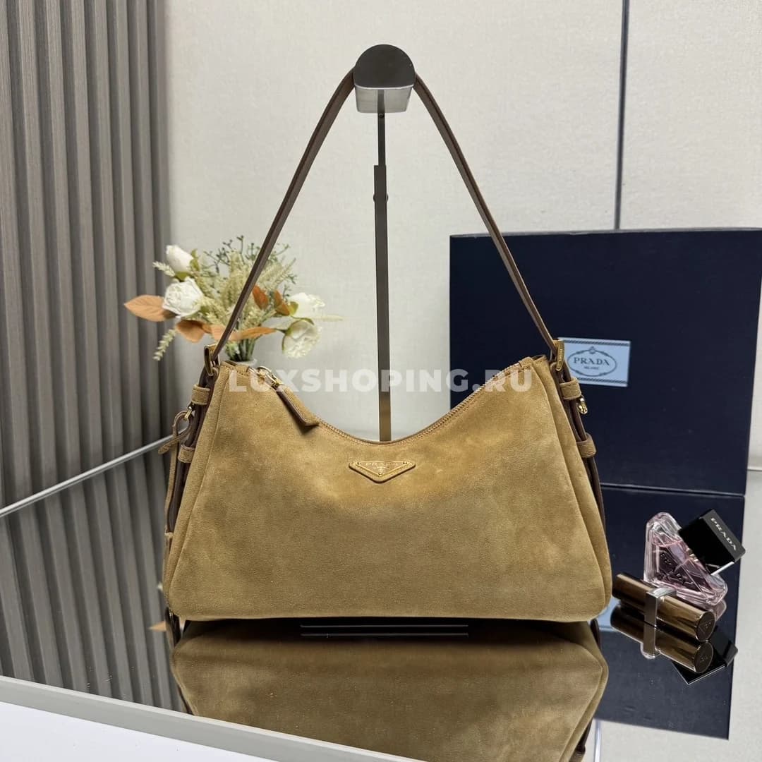 Сумка Prada Aimee Hobo из замши карамельная 31×18×10 см - фото 8