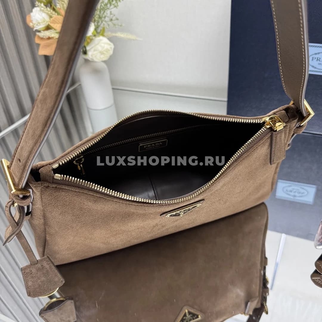 Сумка Prada Aimee Hobo из замши коричневая 31×18×10 см - фото 3