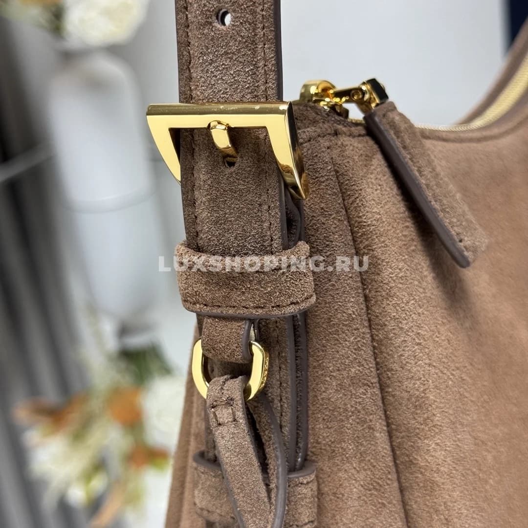 Сумка Prada Aimee Hobo из замши коричневая 31×18×10 см - фото 8