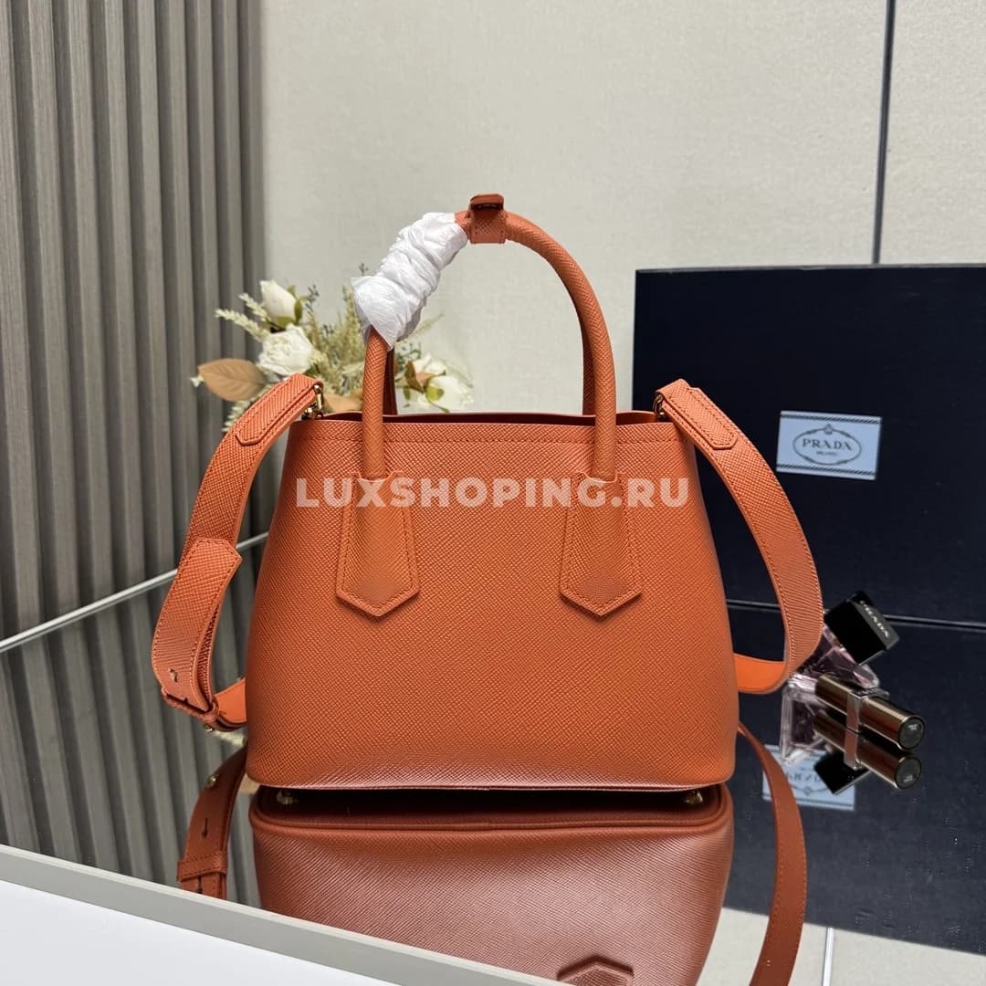 Мини-сумка Prada Double Saffiano оранжевая 25×18,5×12,5 см - фото 2