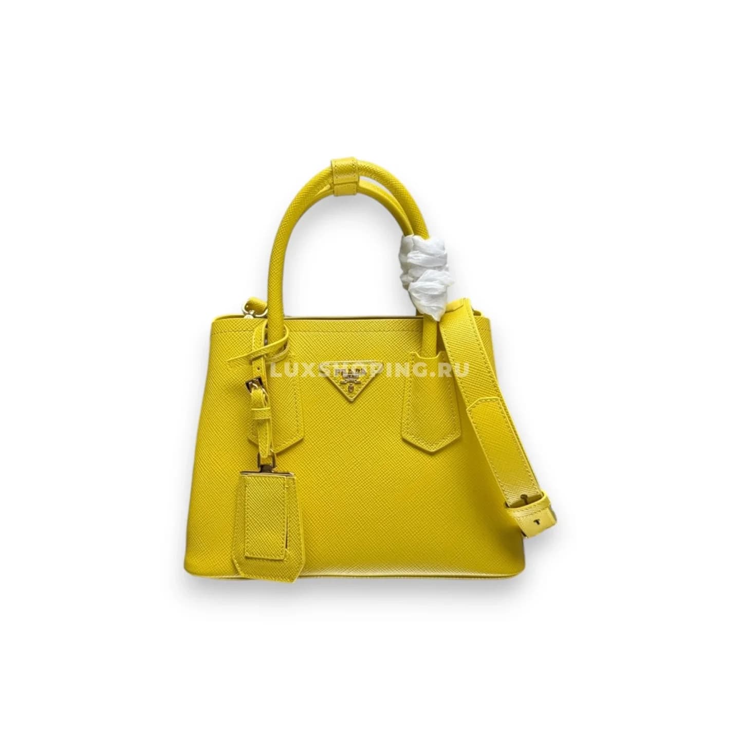 Мини-сумка Prada Double Saffiano лимонная 25×18,5×12,5 см