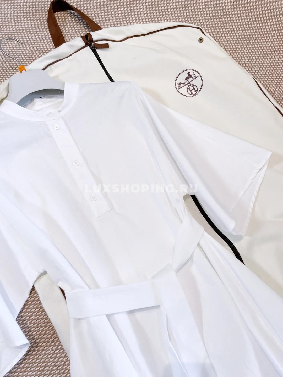 HERMÈS Клетчатое платье из жаккардового хлопка с разрезами - фото 16