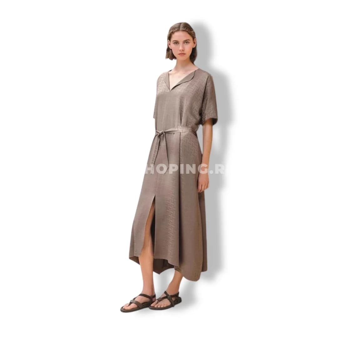 HERMÈS Роскошное платье-туника из жаккардового шелка с фирменным мозаичным узором