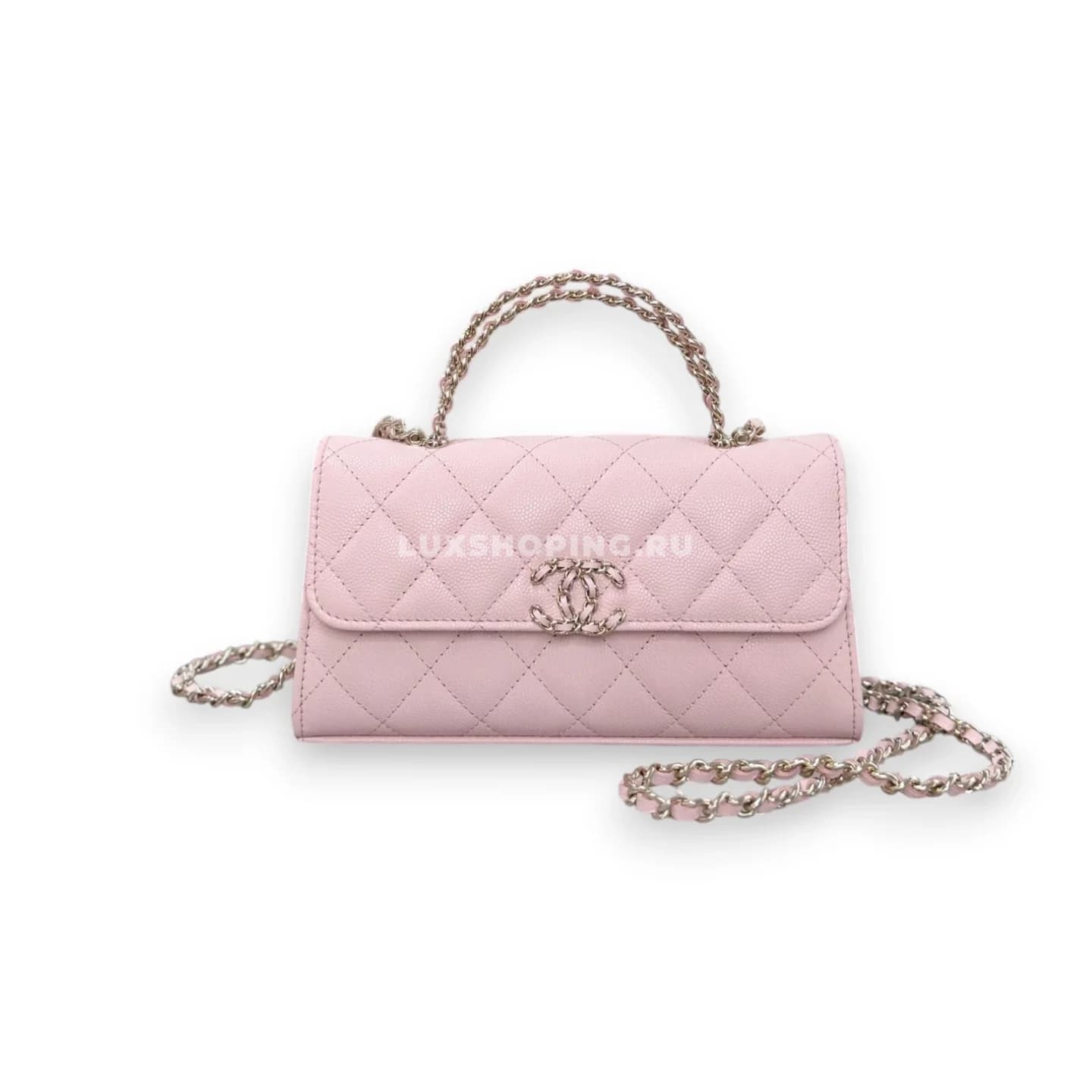 Сумка Chanel 25S с ручкой-цепочкой розовая 10×18×4,5 см