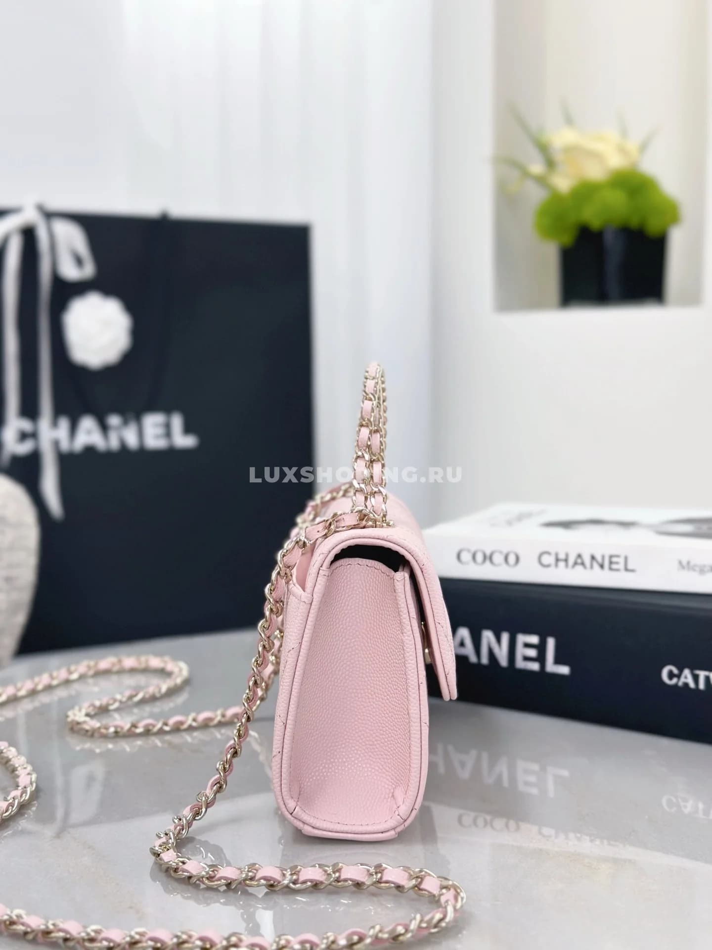 Сумка Chanel 25S с ручкой-цепочкой розовая 10×18×4,5 см - фото 4