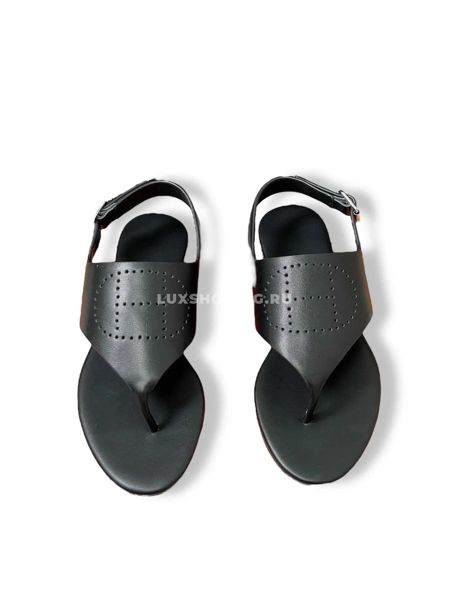 Hermes шлёпанцы-вьетнамки Kola Thong из черной кожи с открытой пяткой