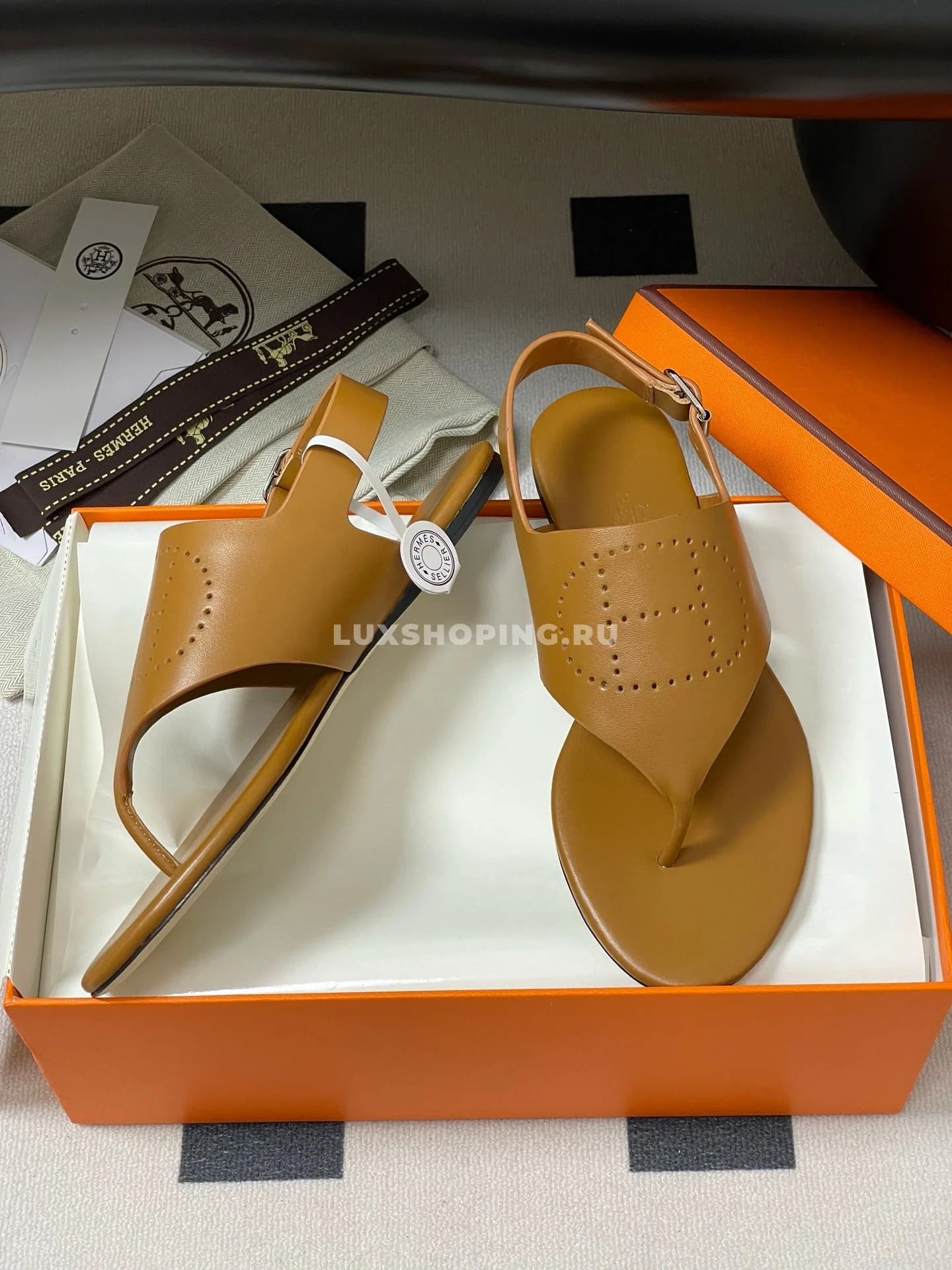 Hermes шлёпанцы-вьетнамки Kola Thong из кожи с открытой пяткой - фото 7