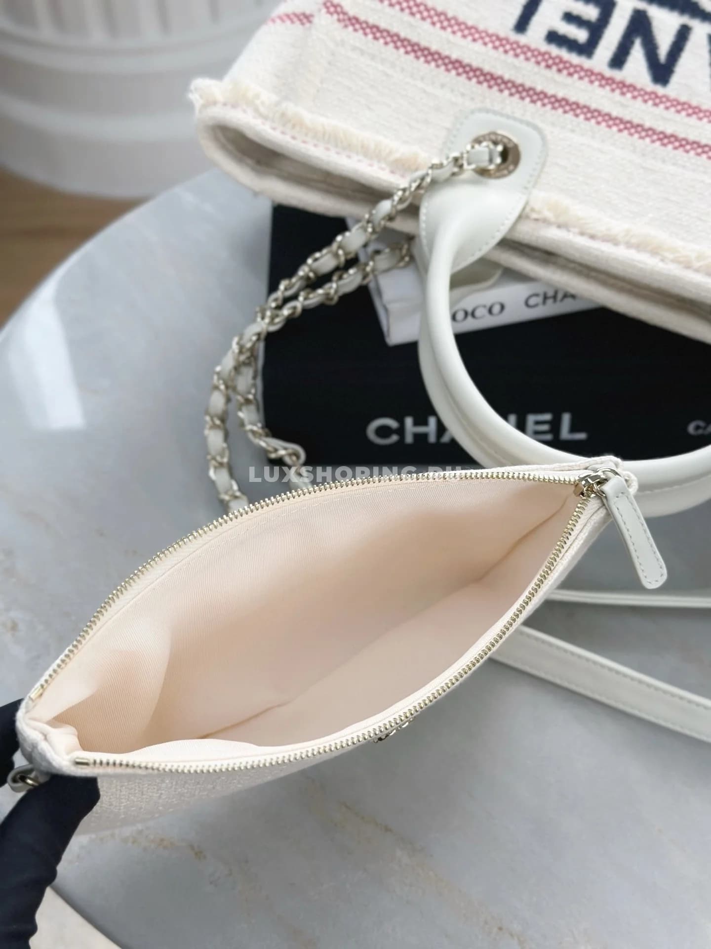 Пляжная сумка Chanel 33 см (красная с синим) - фото 5