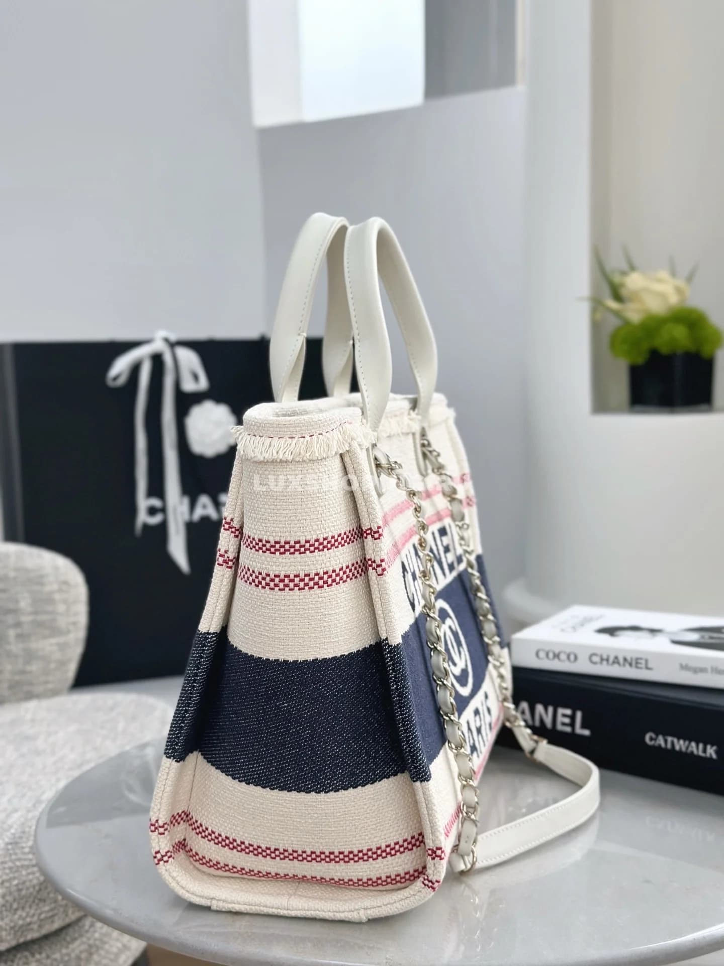 Пляжная сумка Chanel 33 см (красная с синим) - фото 7