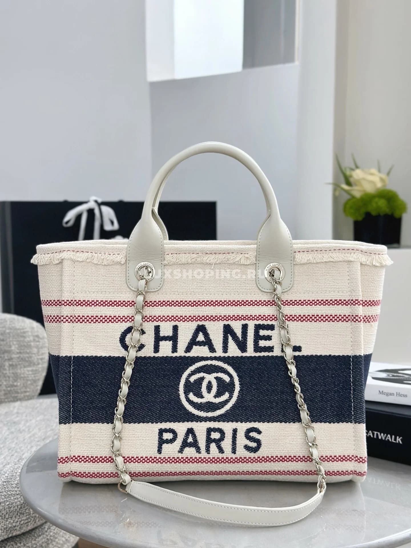 Пляжная сумка Chanel 33 см (красная с синим) - фото 8