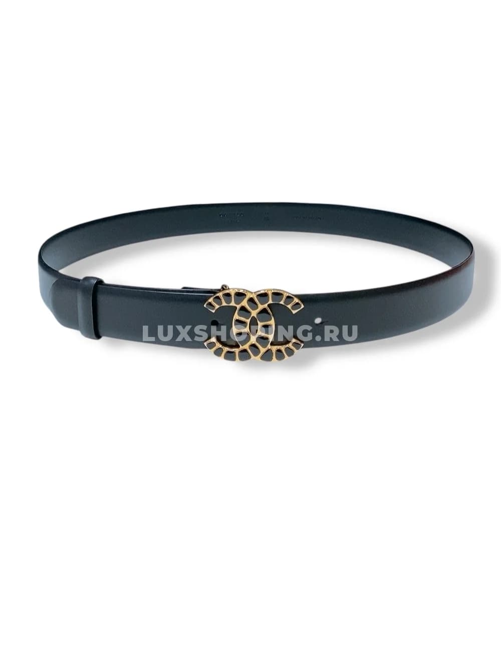 CHANEL Черный Кожаный ремень с черными камнями