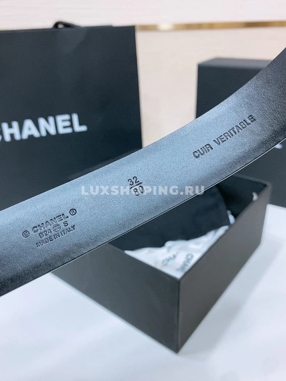 CHANEL Черный Кожаный ремень с черными камнями - фото 5