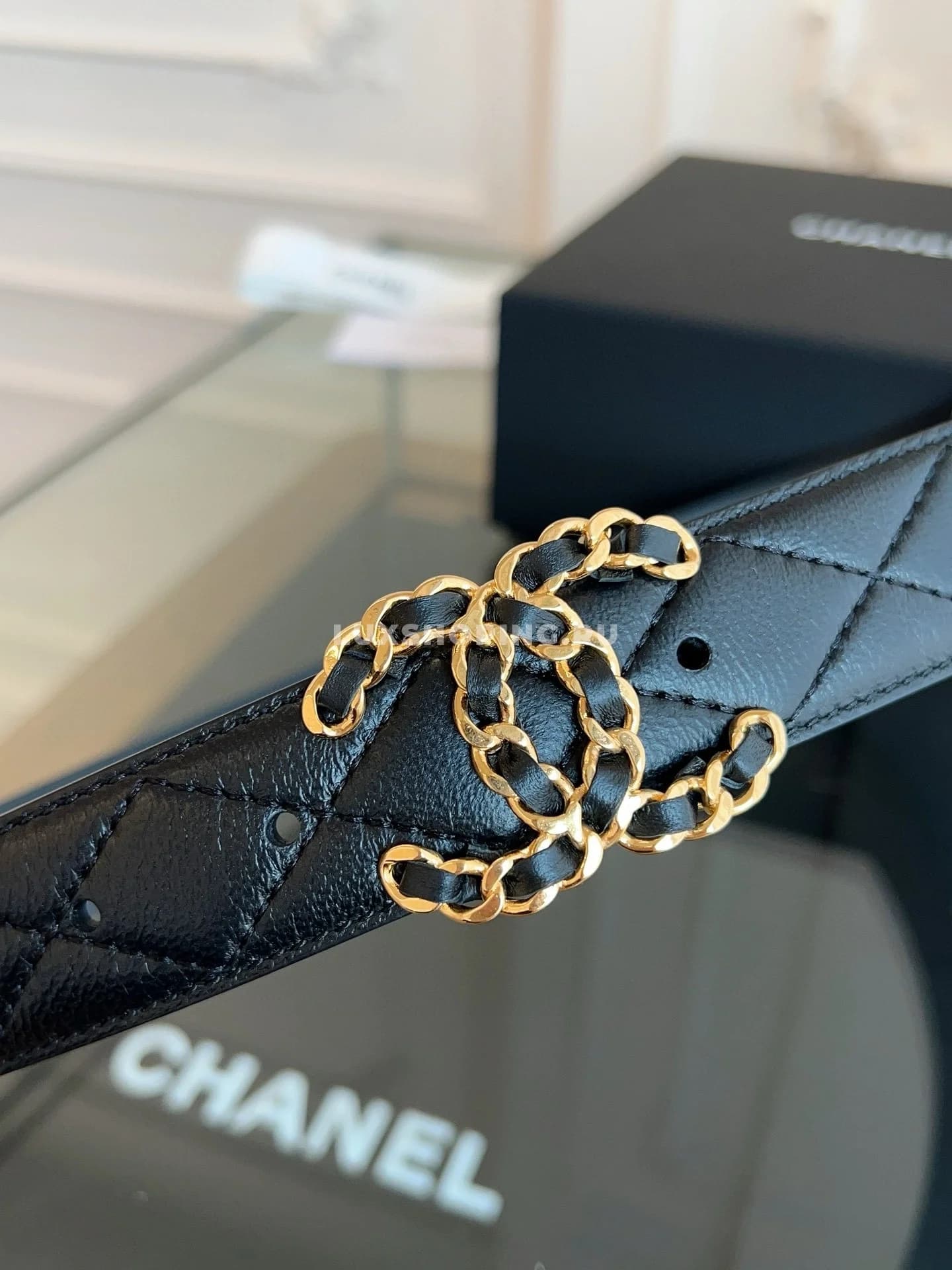 CHANEL Черный Кожаный ремень золото - фото 3