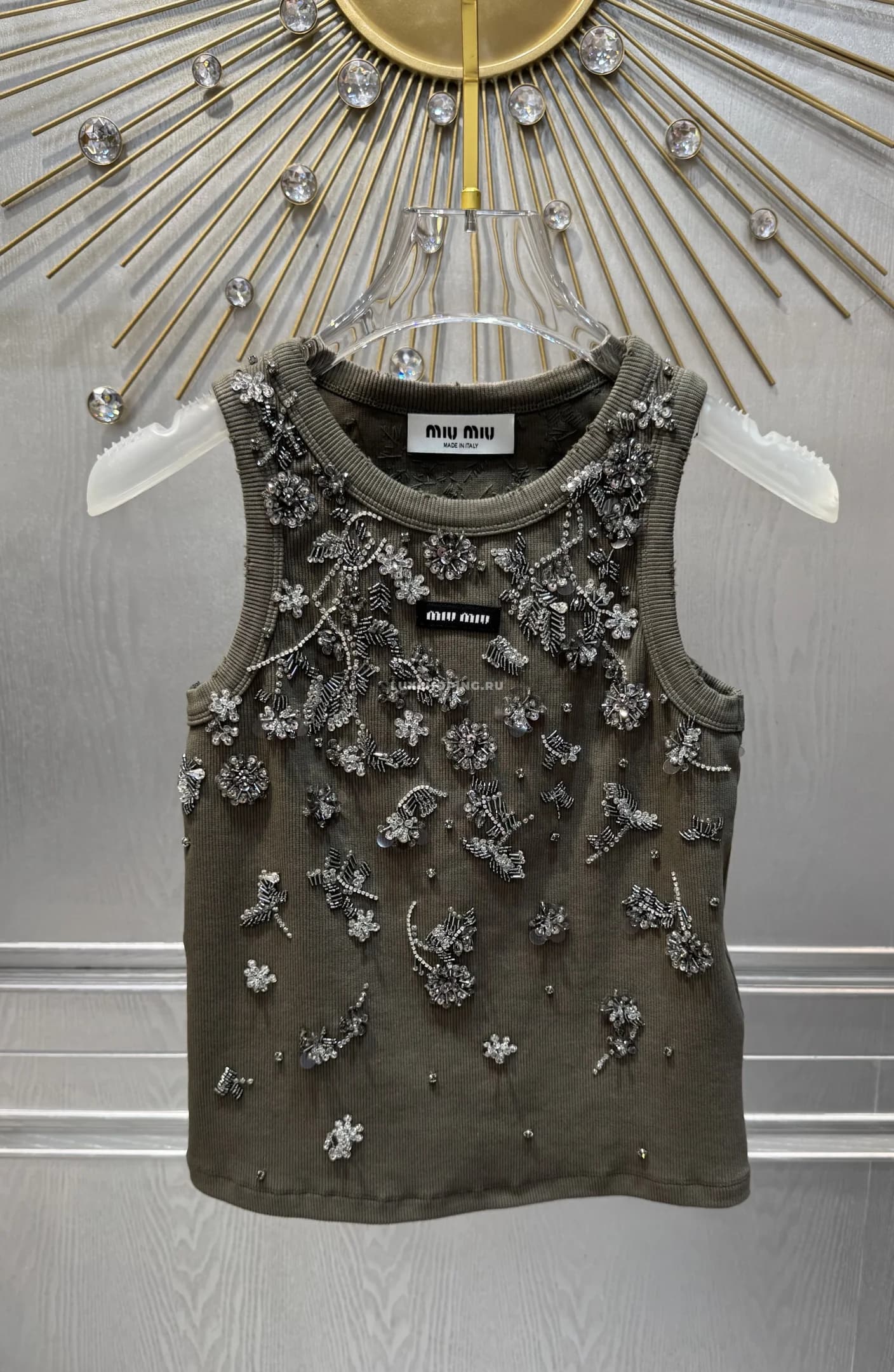 Хлопковая майка Miu Miu с бисером - фото 3