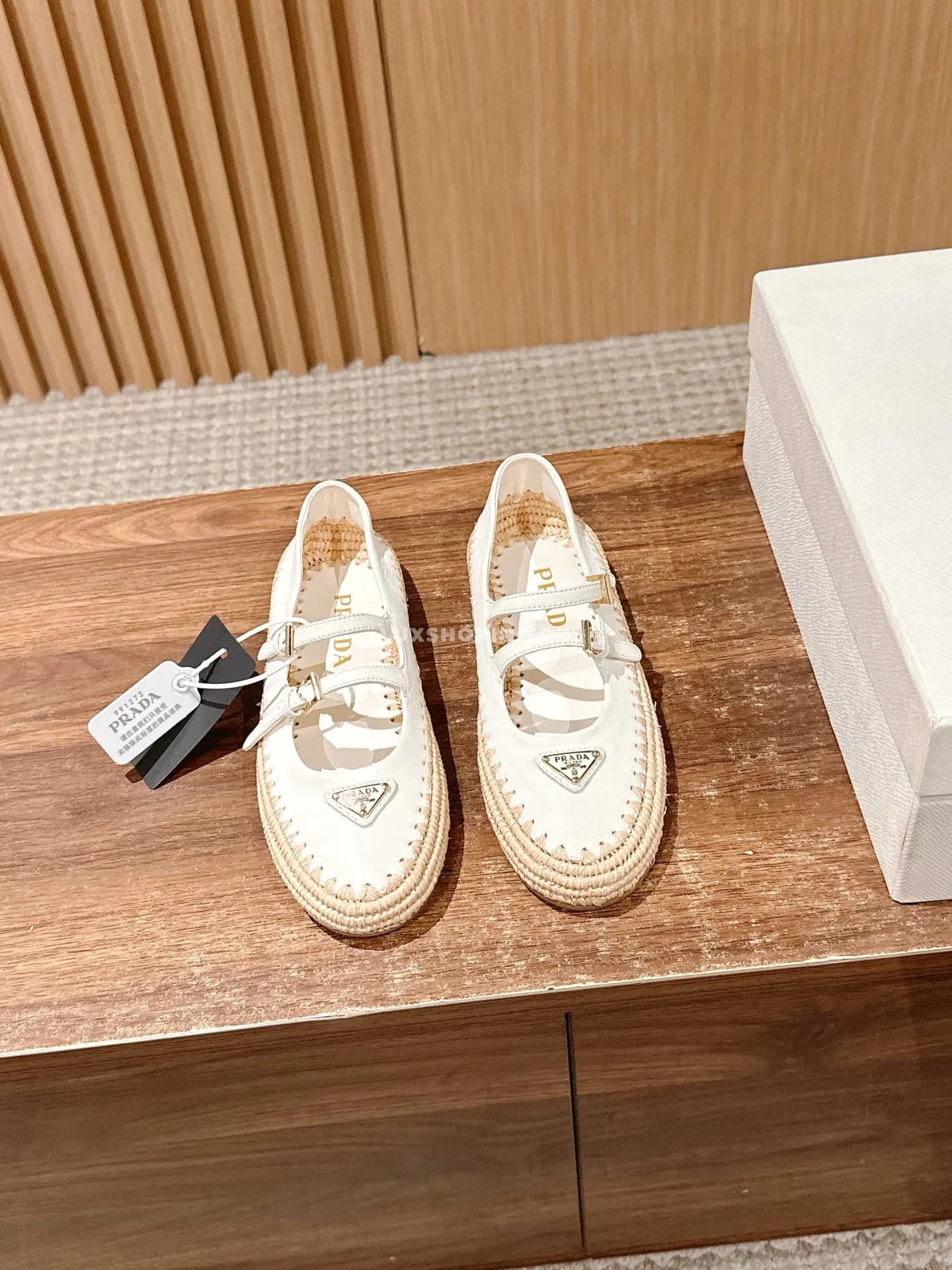 Белые балетки Prada Mary Jane Raffia - фото 3