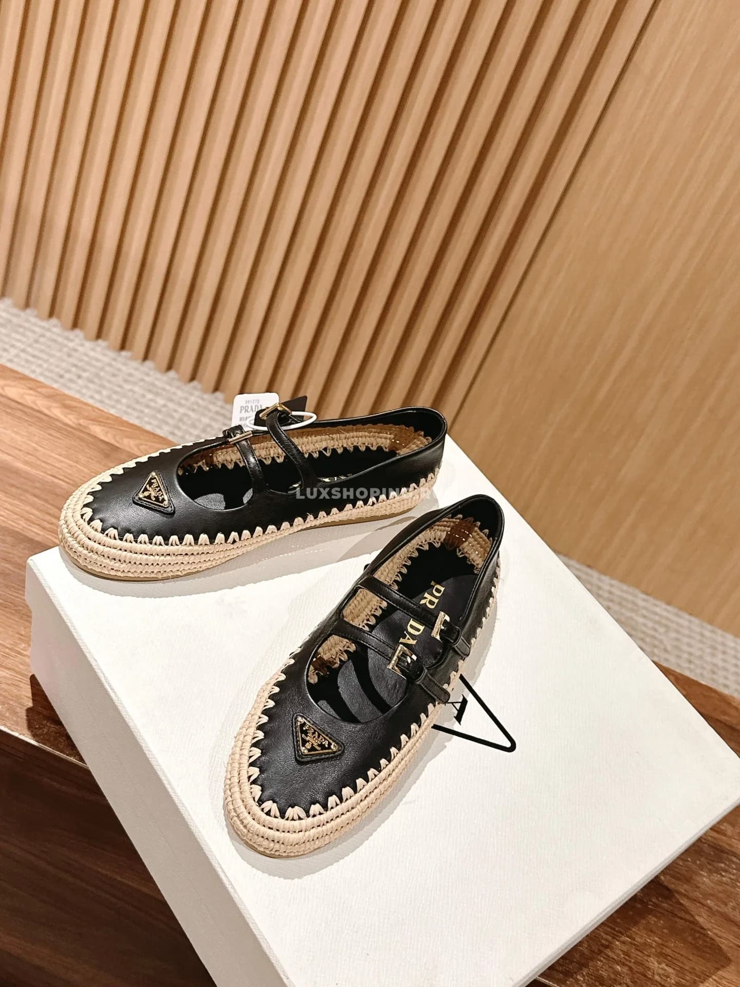 Чёрные балетки Prada Mary Jane Raffia - фото 2