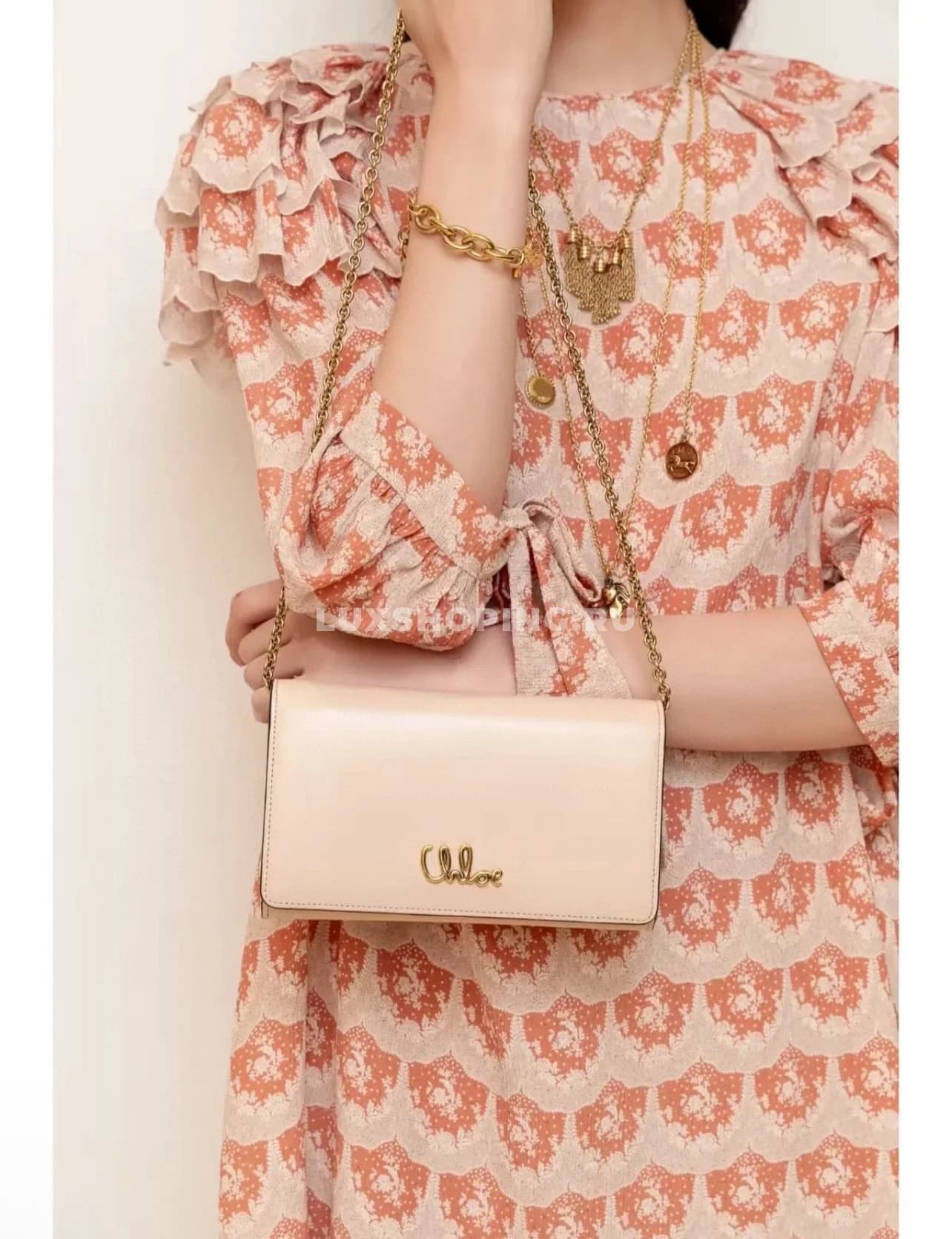 Chloé  Шелковое платье с принтом и рукавами-фонариками - фото 4