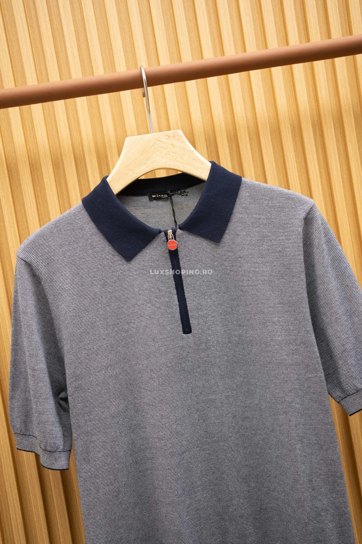 Футболка Kiton Blue Zipper Polo - фото 4