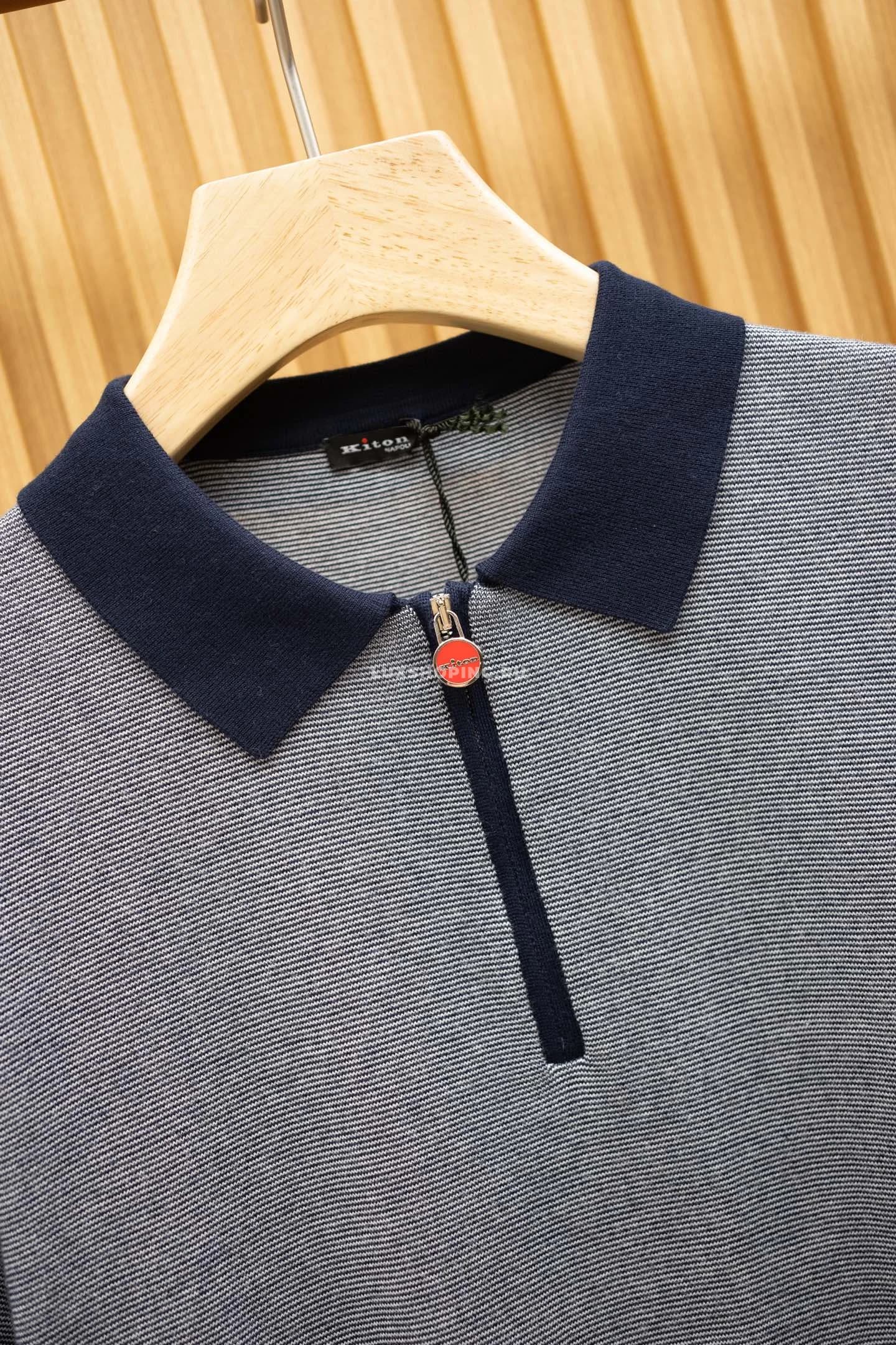 Футболка Kiton Blue Zipper Polo - фото 6
