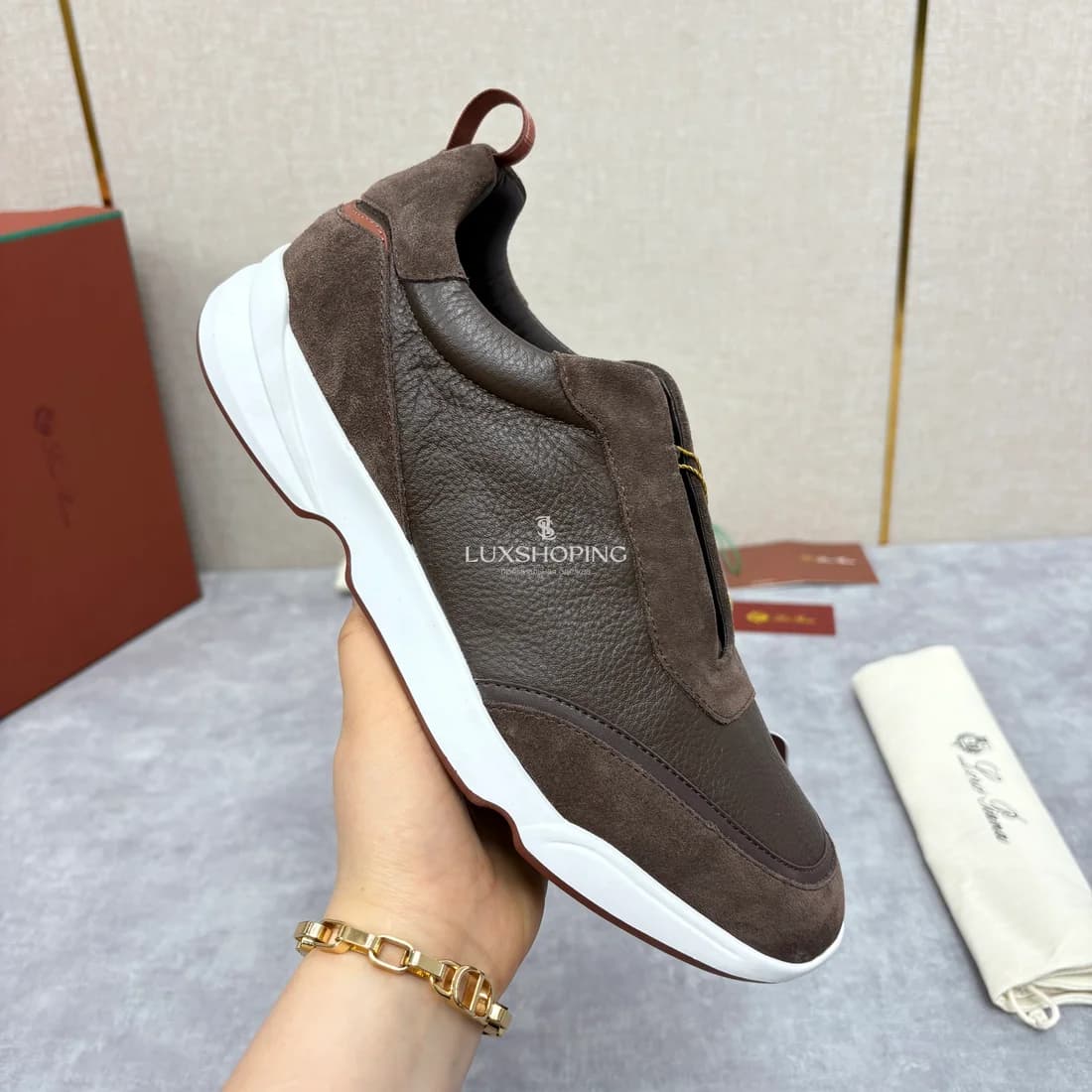 Кроссовки Loro Piana темно-коричневые - фото 7