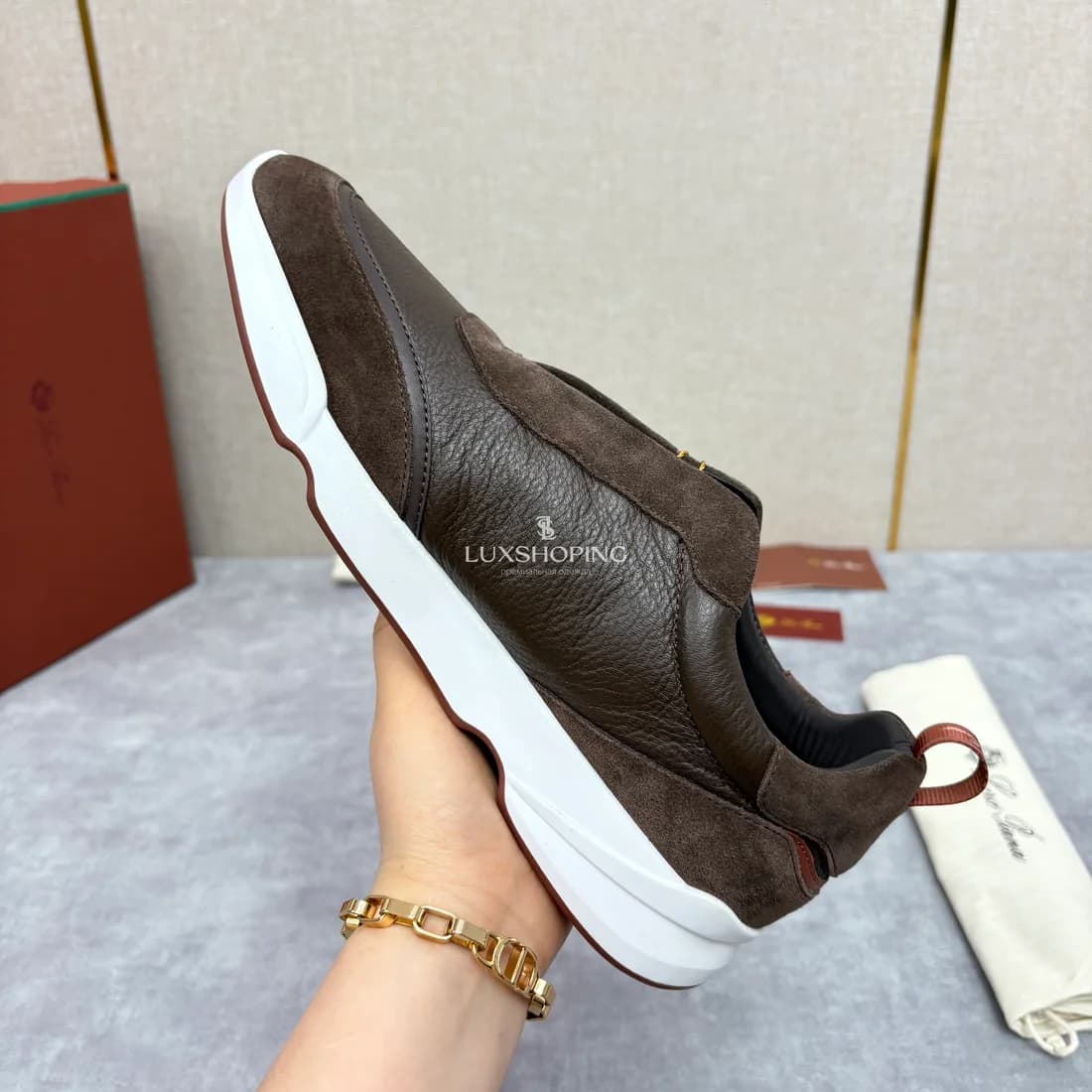 Кроссовки Loro Piana темно-коричневые - фото 9