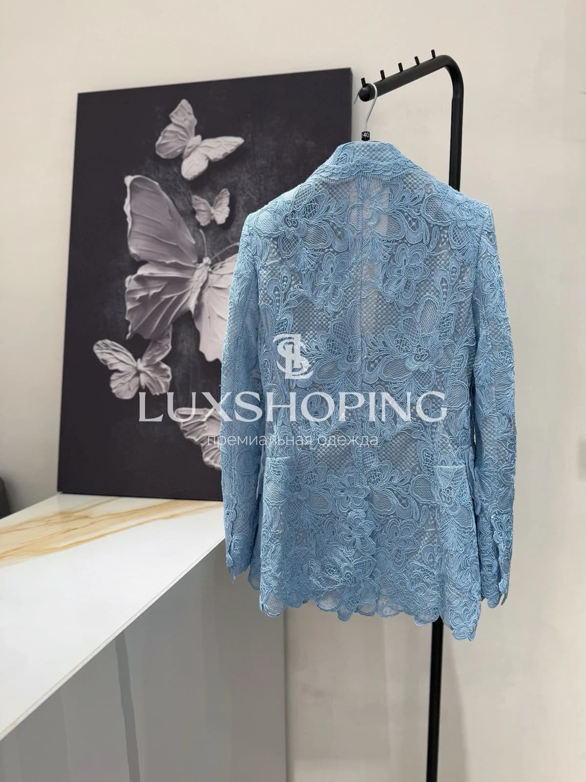 Кружевной пиджак Ermanno Scervino голубой - фото 3