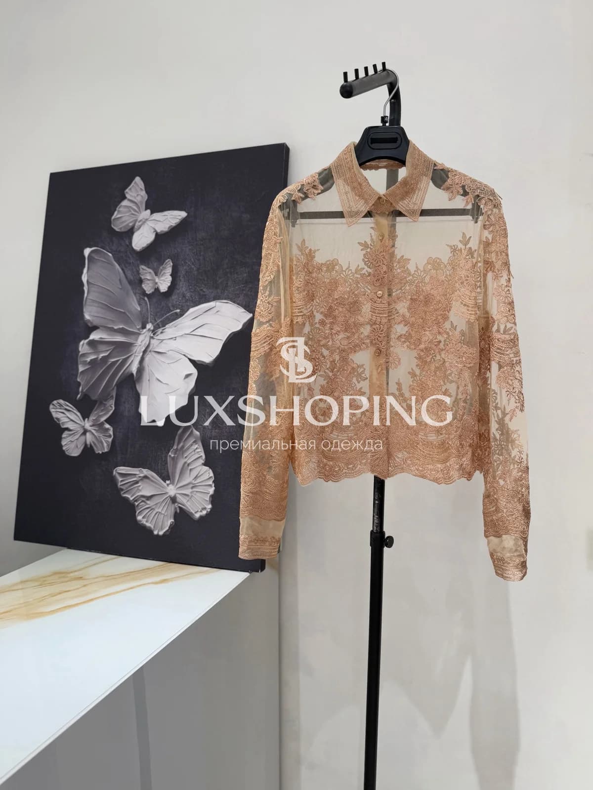 Прозрачная блузка Ermanno Scervino бежевая - фото 4