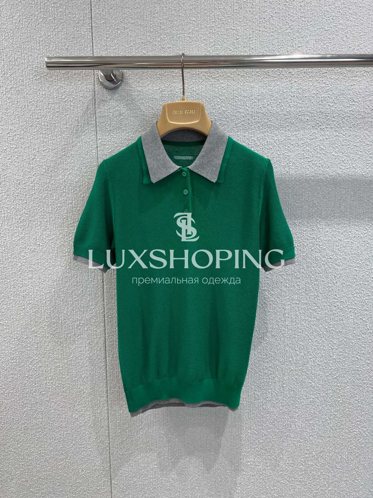 Поло вязаное Miu Miu с контрастным воротником - фото 2